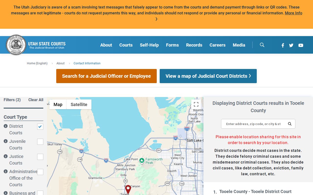 Tooele County criminal court docket district directory
