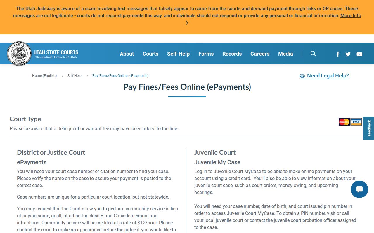 Utah district and justice court ePayments for Tooele County citations